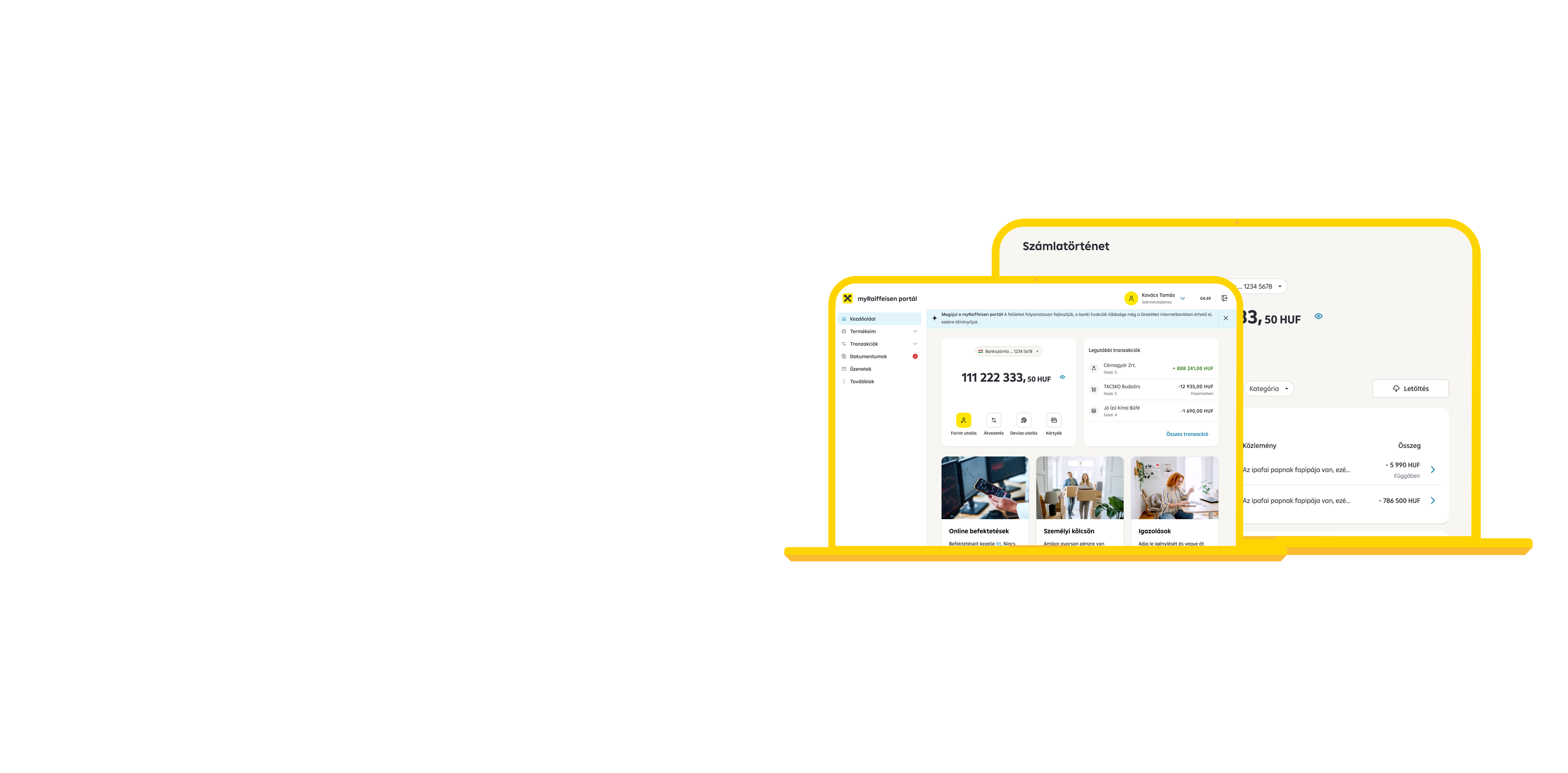 myRaiffeisen portal internetbank kezdőképernyője egyedi funkciókkal és biztonságos belépéssel
