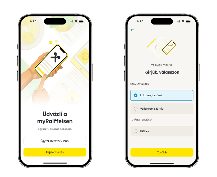 myRaiffeisen képernyők folyamat eleje 