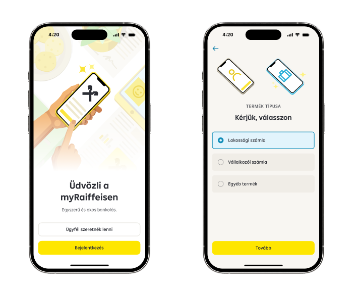 myRaiffeisen képernyők folyamat eleje 