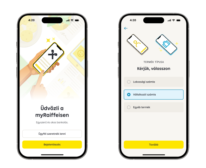 myRaiffeisen képernyők folyamat eleje 